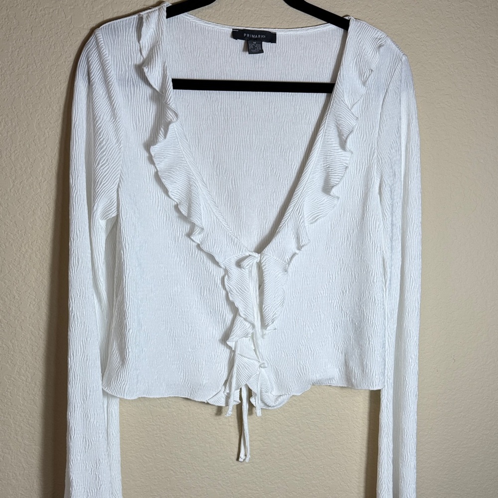Primark Cardigan‎ Knit Ruffle with Front Ties Long Sleeve Top M 8/10